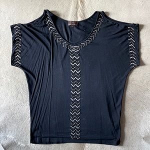 Fenn Wright Manson Black Small Beaded Top with Shoulder Cutouts